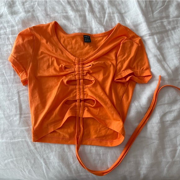 ORANGE CUTOUT TIE TEE - Picture 5 of 5